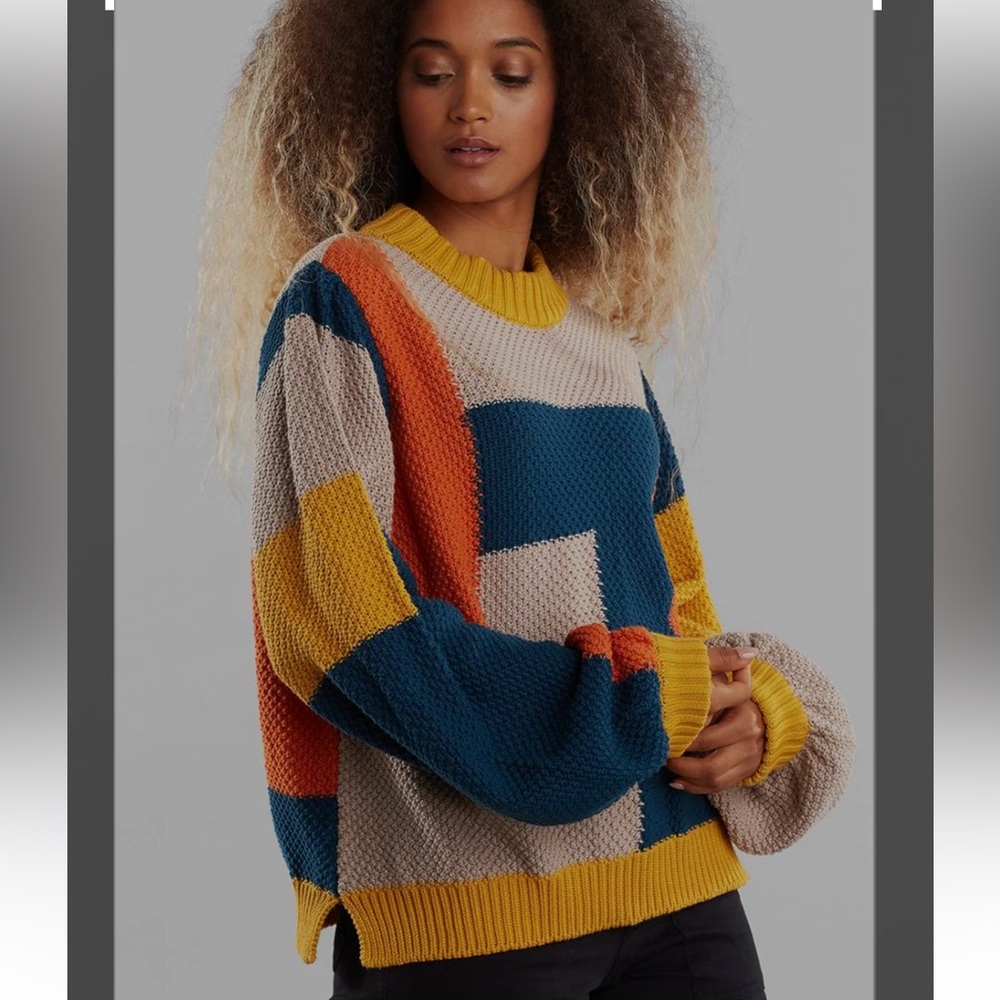 Dedicated Sweater Knitted Rutbo Blocks Multi Color size XS EUC organic cotton